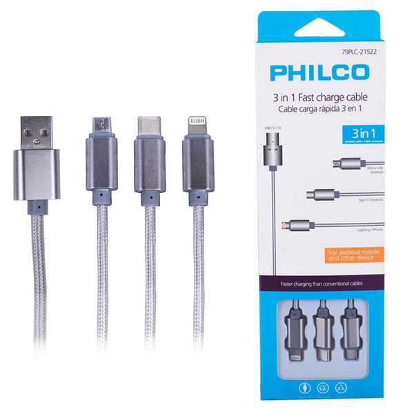 Cable 3 En 1: Micro-USB USB-C iPhone Metálico