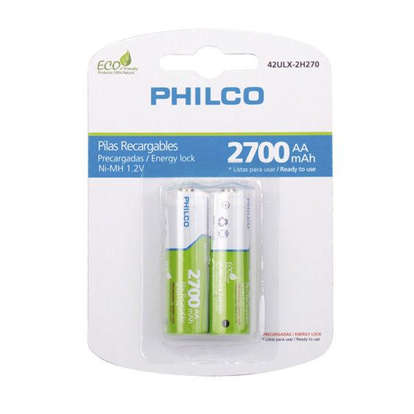 Pilas Recargables Philco Blister 2 Pre-Cargadas Aa 2700 Mah