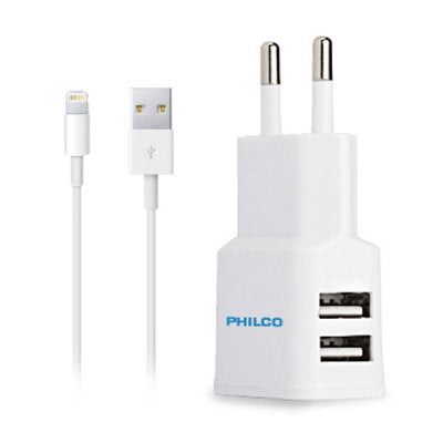 Cargador De Pared Philco 2.1 A Doble Usb C/cable Tipo C R1090