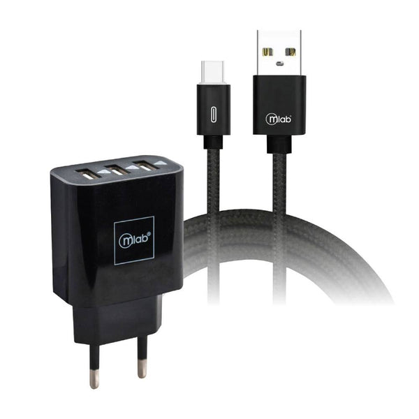 Kit Cargador 2 En 1 + Cable Tipo C 3 Entradas Usb Mlab