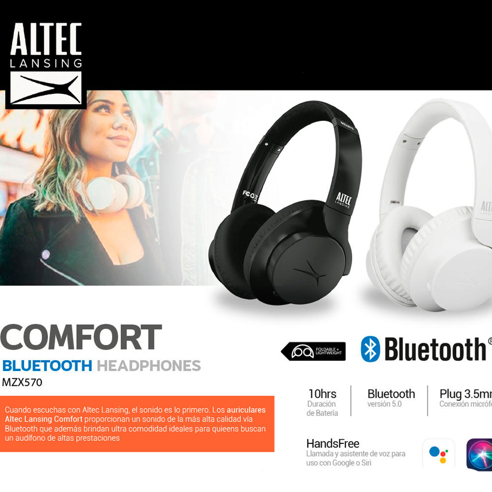 Audifonos Altec Lansing Comfort Mzx570 Bluetooth Blanco